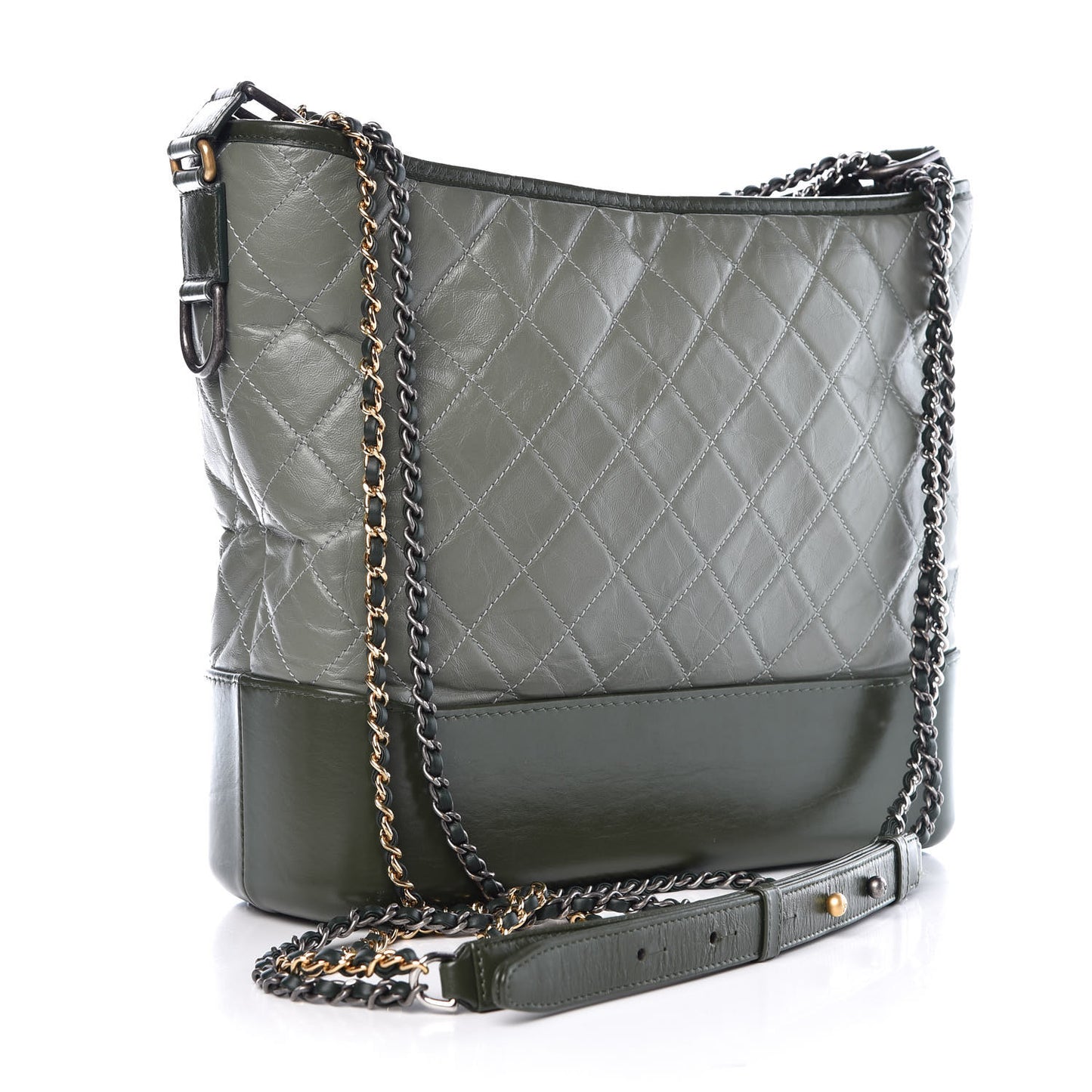 Aged Calfskin Quilted Large Gabrielle Hobo Green