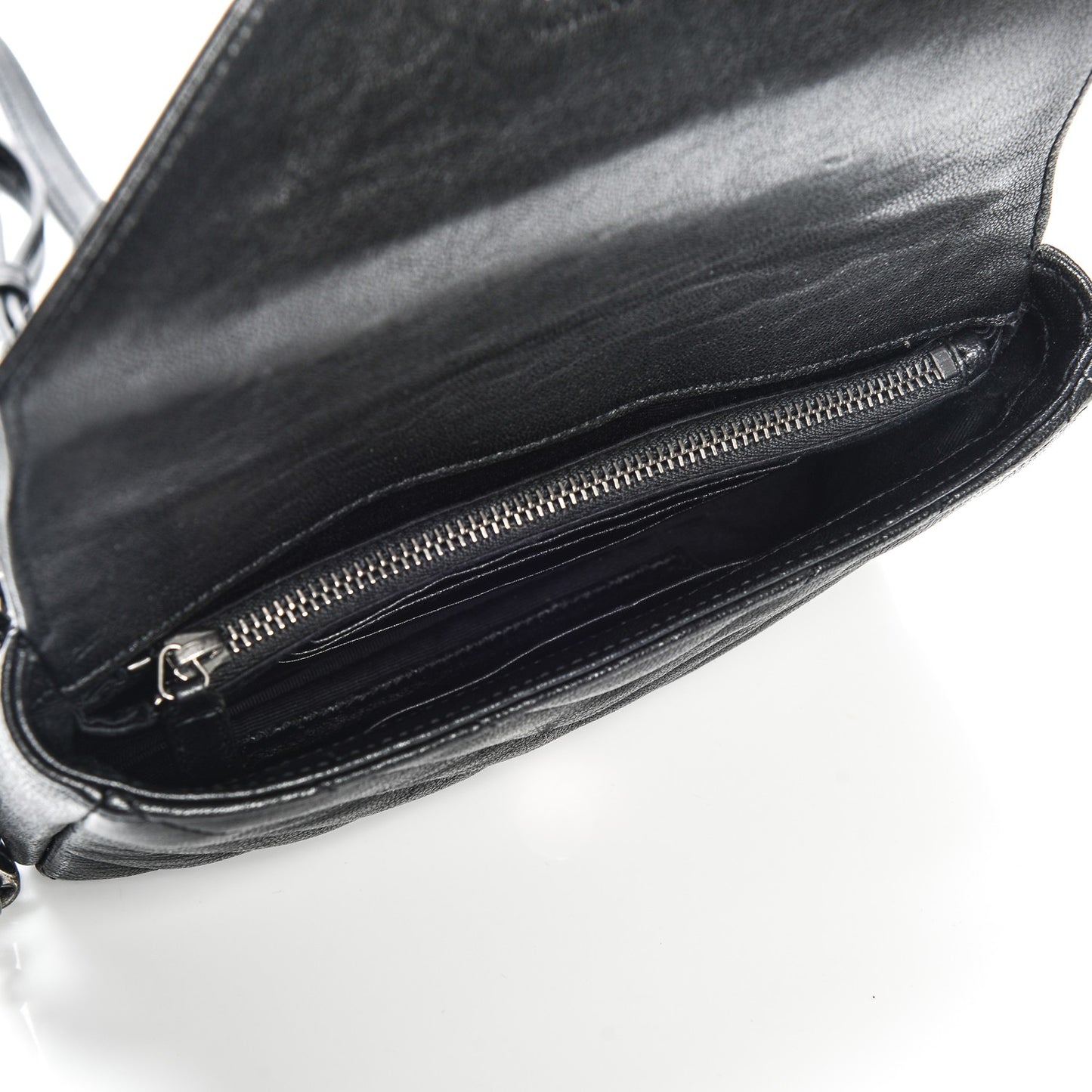Sheepskin Matelasse Chevron Monogram College Chain Wallet Black