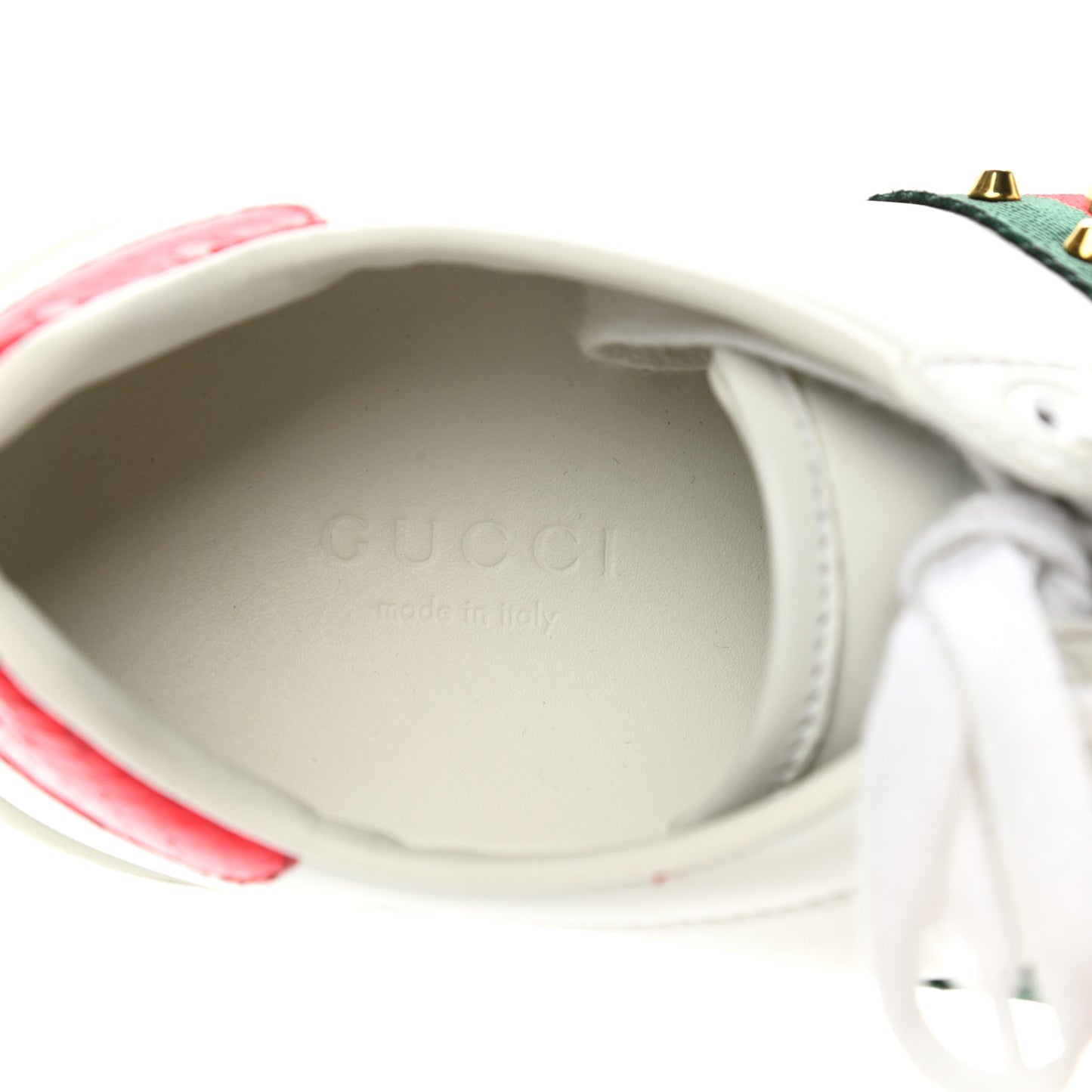 Calfskin Web Pearl Studded Womens Ace Sneakers 35 White