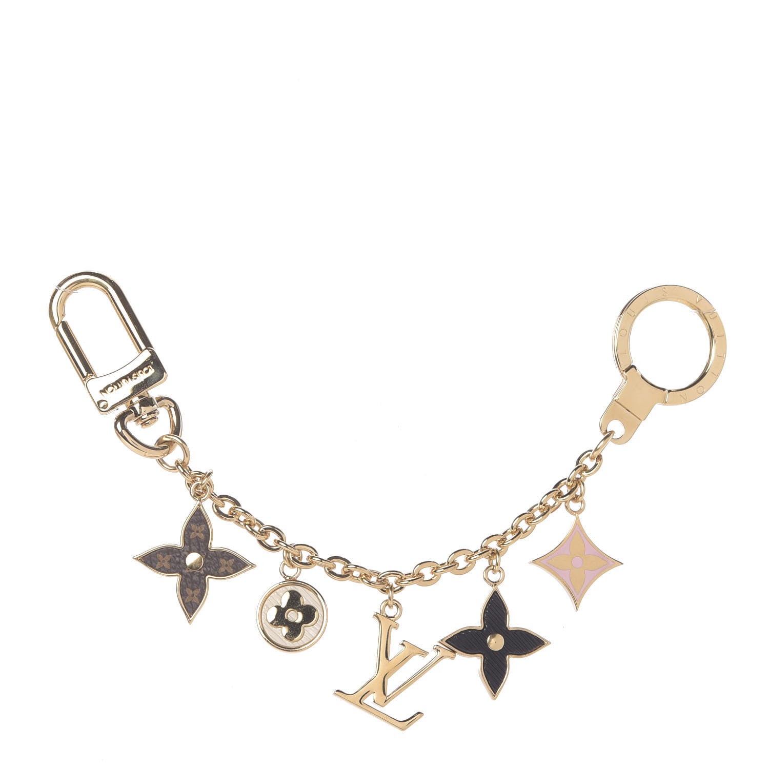 Louis Vuitton Brass Enamel Fleur De Monogram Bag Charm Chain Gold 1 of 2