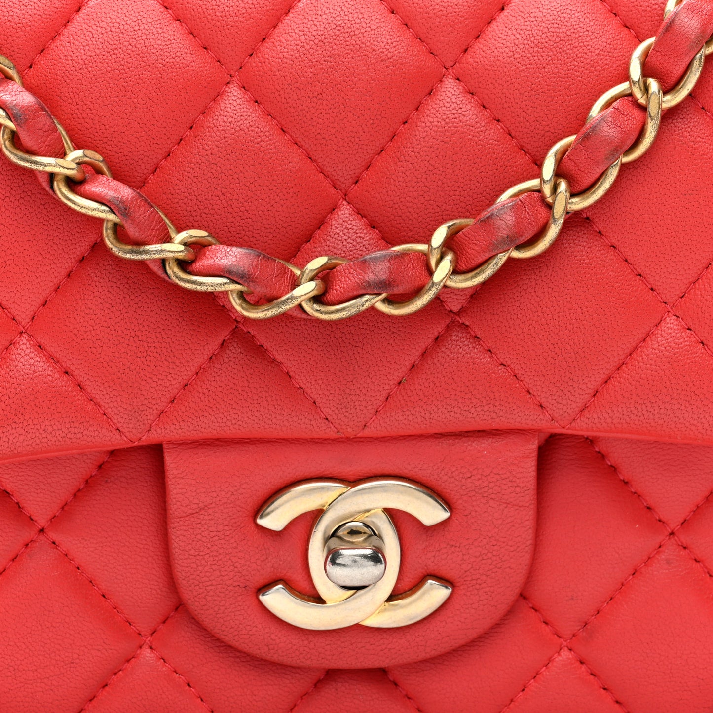 Lambskin Quilted Mini Rectangular Flap Red