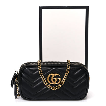 Gucci Calfskin Matelasse Mini GG Marmont Chain Crossbody Bag Black 11 of 11