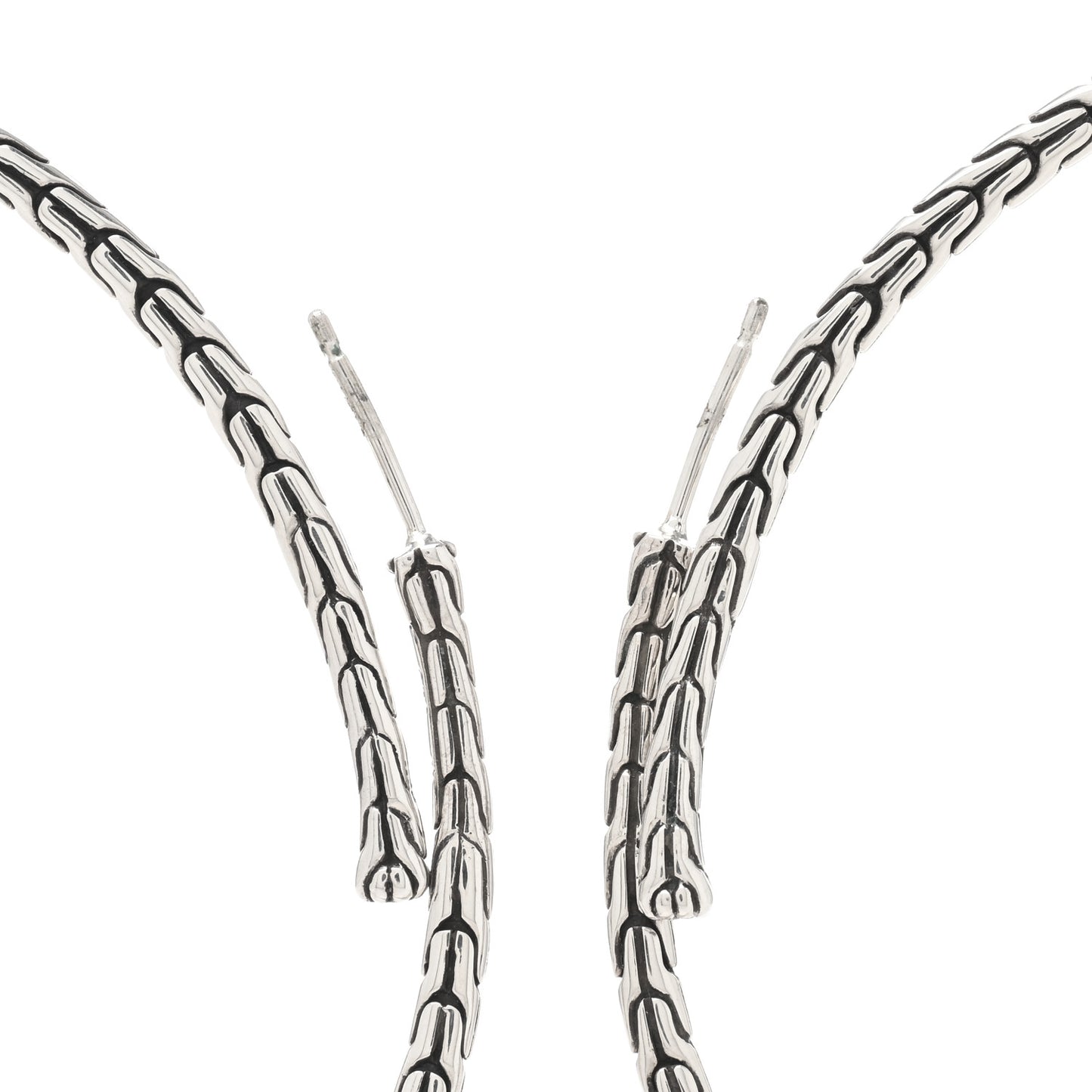 Sterling Silver Extra Large Carved Chain Hoop Earrings