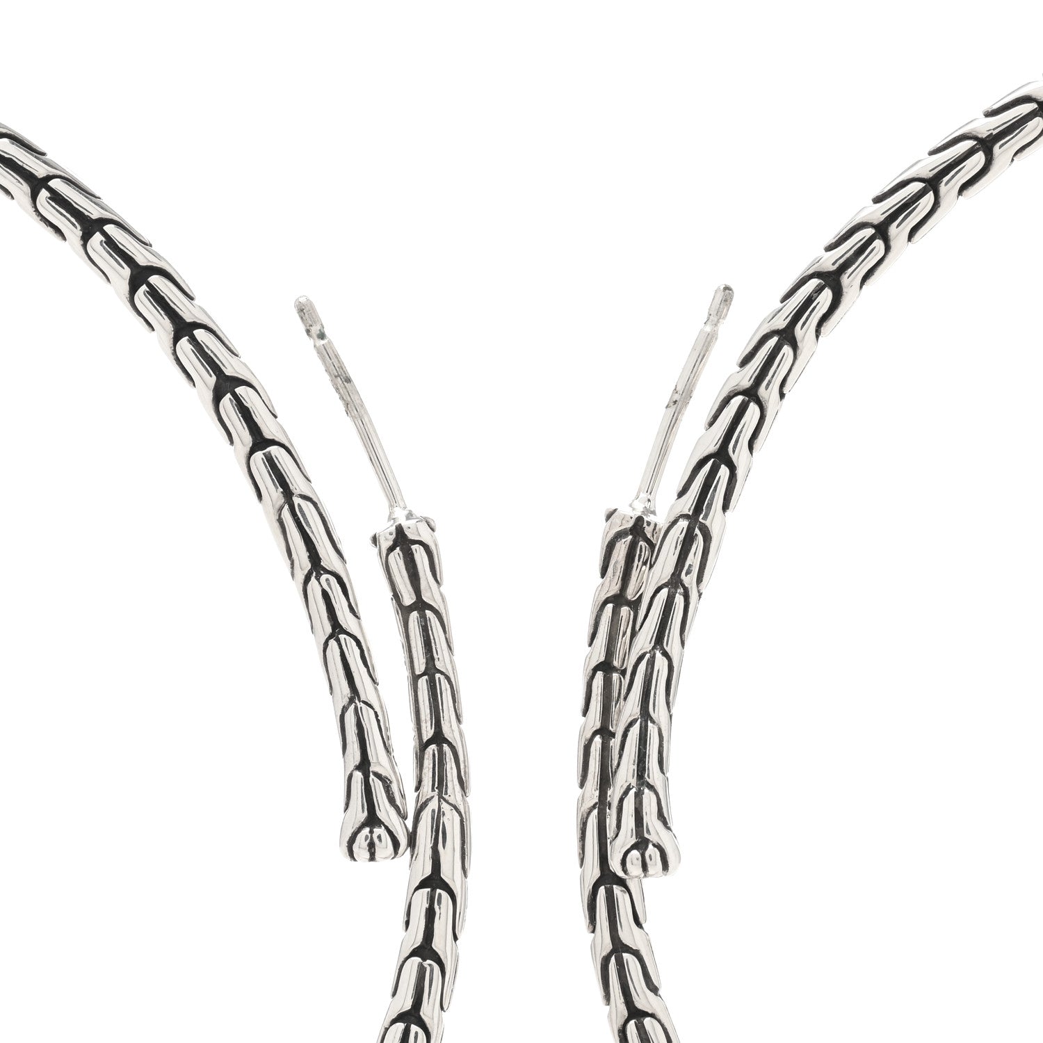 John Hardy Sterling Silver Extra Large Carved Chain Hoop Earrings 3 of 4