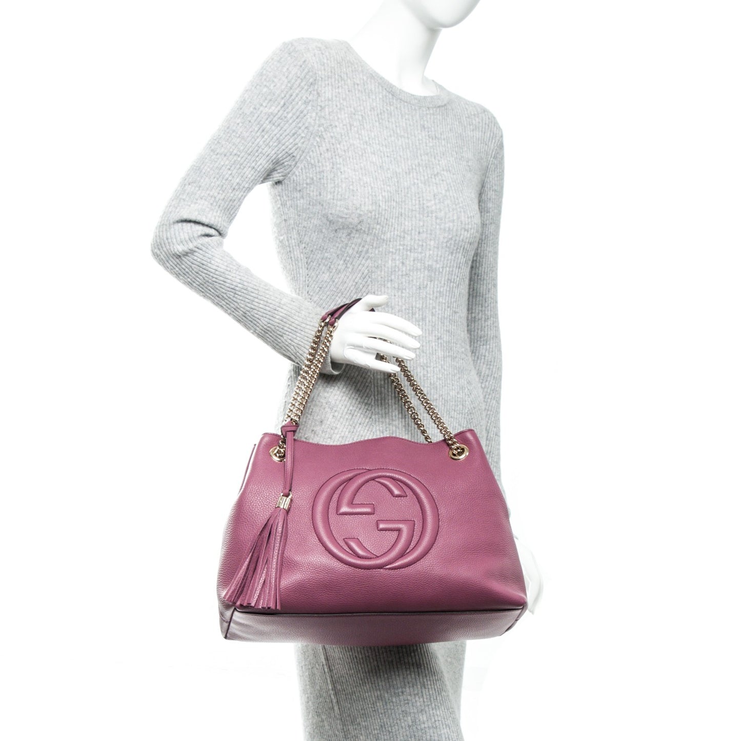 Pebbled Calfskin Medium Soho Chain Shoulder Bag Peonia Flower