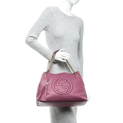 Gucci Pebbled Calfskin Medium Soho Chain Shoulder Bag Peonia Flower 2 of 7