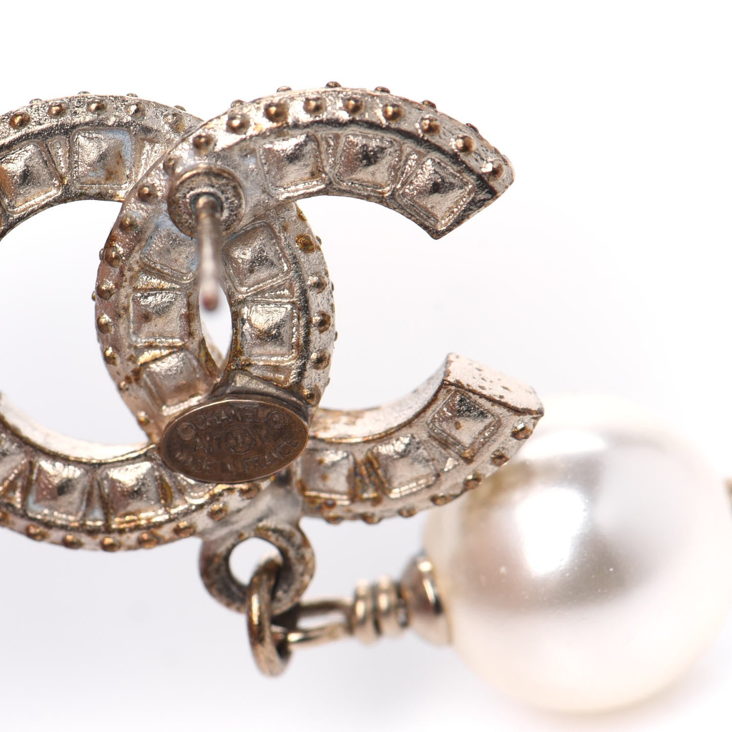 Chanel Crystal Pearl CC Drop Earrings Gold 4 of 4