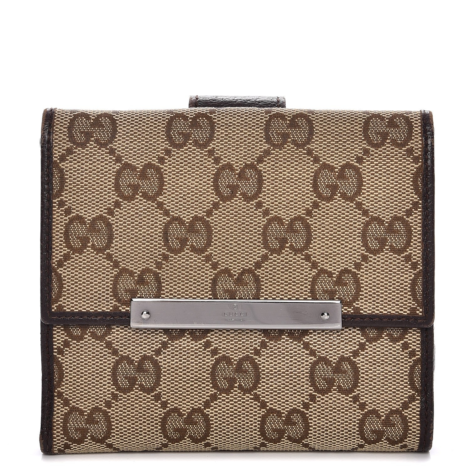 Gucci Monogram Metal Bar French Flap Wallet Beige Ebony Cocoa 1 of 12