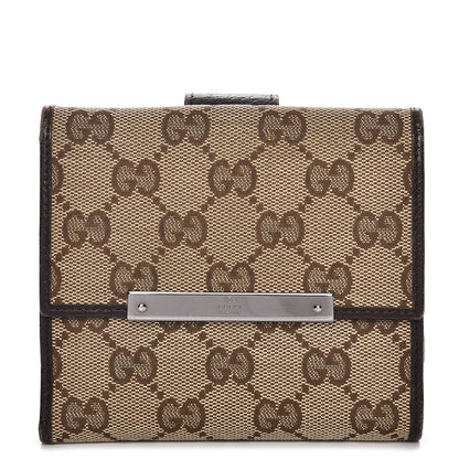 Gucci Monogram Metal Bar French Flap Wallet Beige Ebony Cocoa 1 of 12