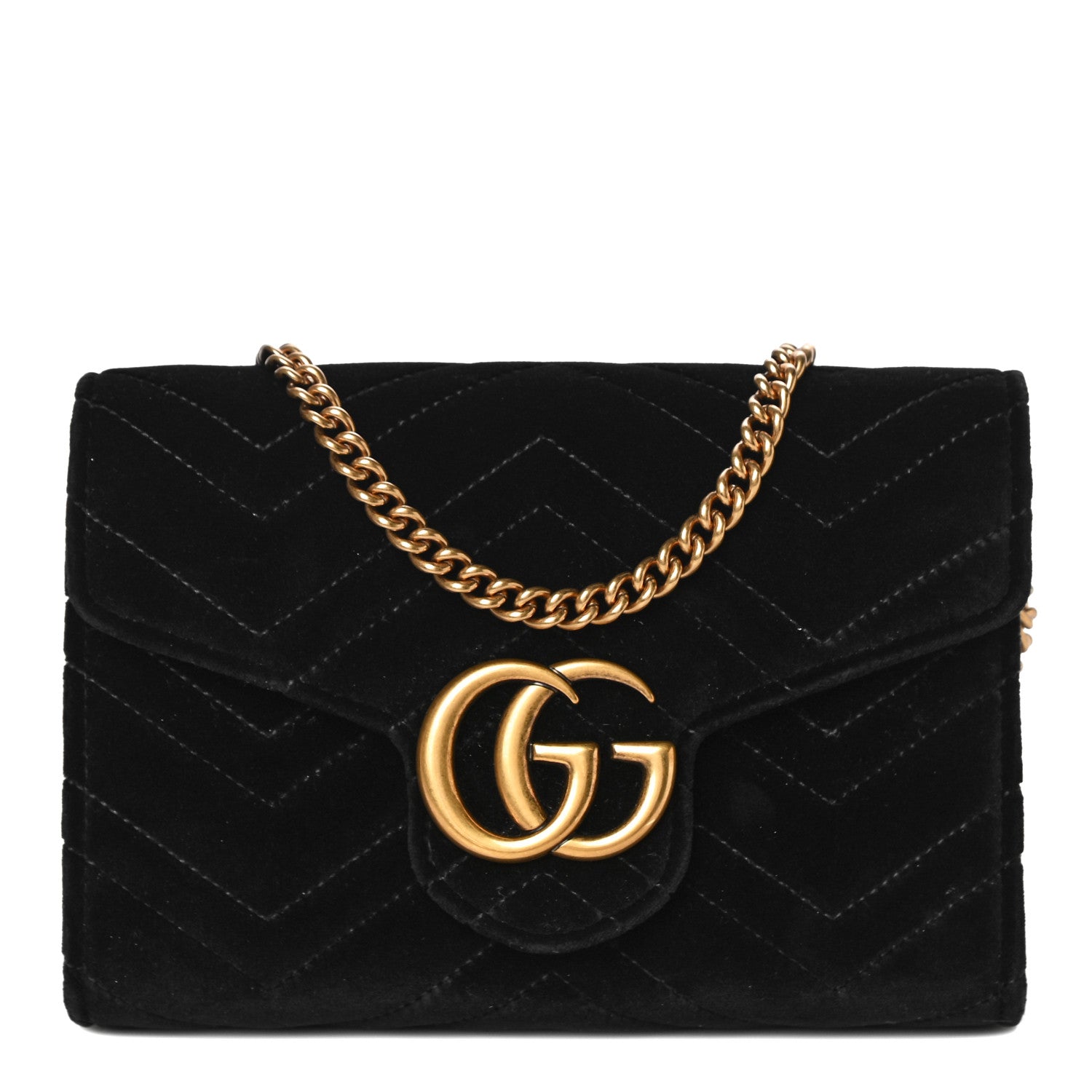 Gucci Velvet Matelasse GG Marmont Chain Wallet Black 1 of 12