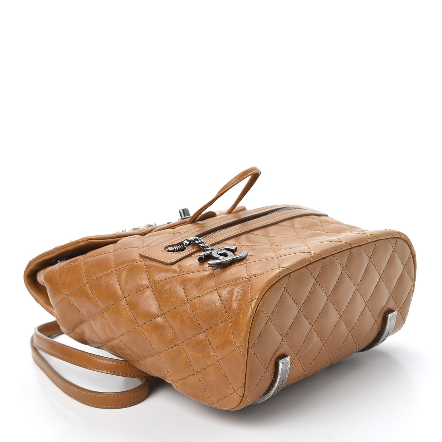 Glazed Calfskin Quilted Small Salzburg Backpack Brown