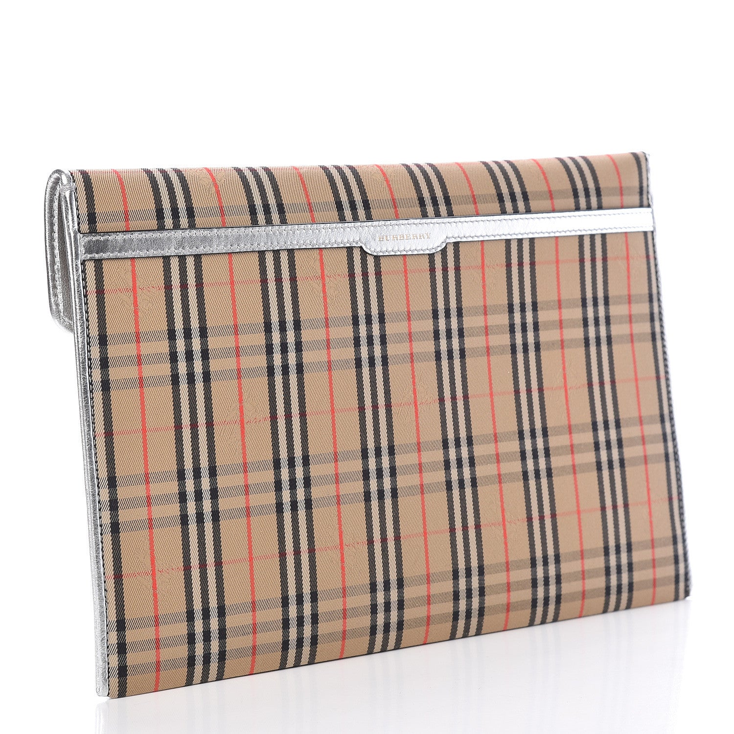 Burberry Canvas Smooth Calfskin 1983 Knight Check Envelope Clutch Silver 3 of 7