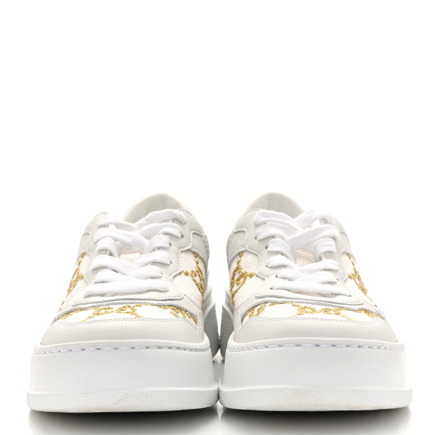 Dali Soft Calfskin GG Tennis Embossed Perforated Womens Platform 55mm Sneakers 37.5 White Gold