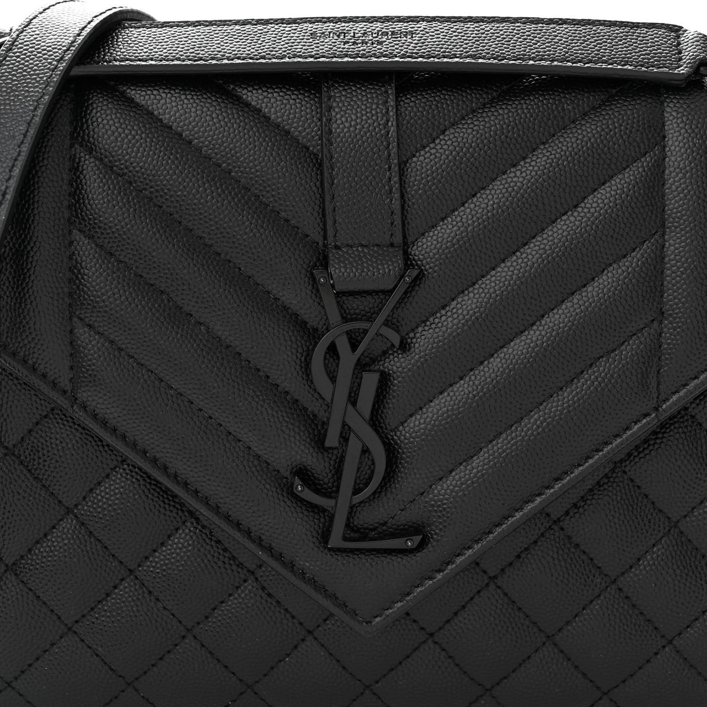 Grain De Poudre Textured Mixed Matelasse Triquilt Medium Monogram Monochrome Satchel Black