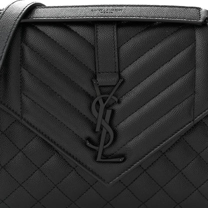 Saint Laurent Grain De Poudre Textured Mixed Matelasse Triquilt Medium Monogram Monochrome Satchel Black 8 of 10