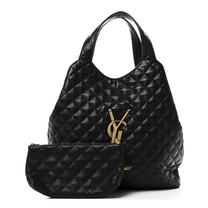 Saint Laurent Lambskin Quilted Maxi Icare Shopping Tote Black 2 of 10