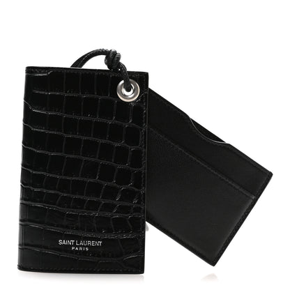 Saint Laurent Crocodile Embossed Grained Calfskin Lanyard Card Case Black 3 of 8