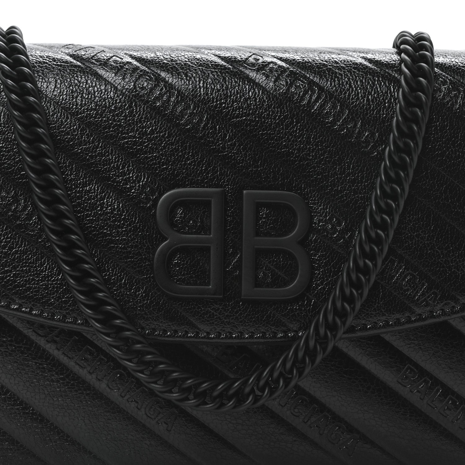 Balenciaga Shiny Goatskin Logo Embossed Monochrome BB Wallet On Chain Black 7 of 9