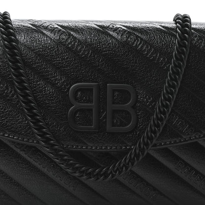 Balenciaga Shiny Goatskin Logo Embossed Monochrome BB Wallet On Chain Black 7 of 9