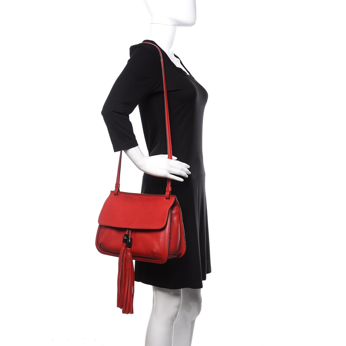 Pebbled Calfskin Medium Bamboo Daily Flap Shoulder Bag Red