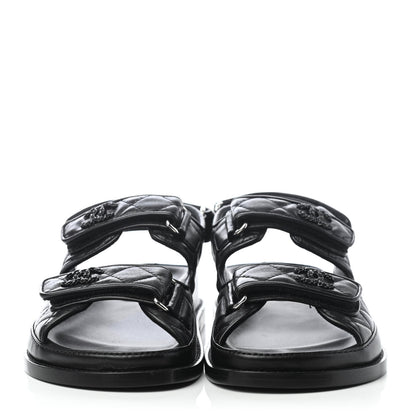 Chanel Lambskin Velcro Dad Sandals 35.5 Black 2 of 4