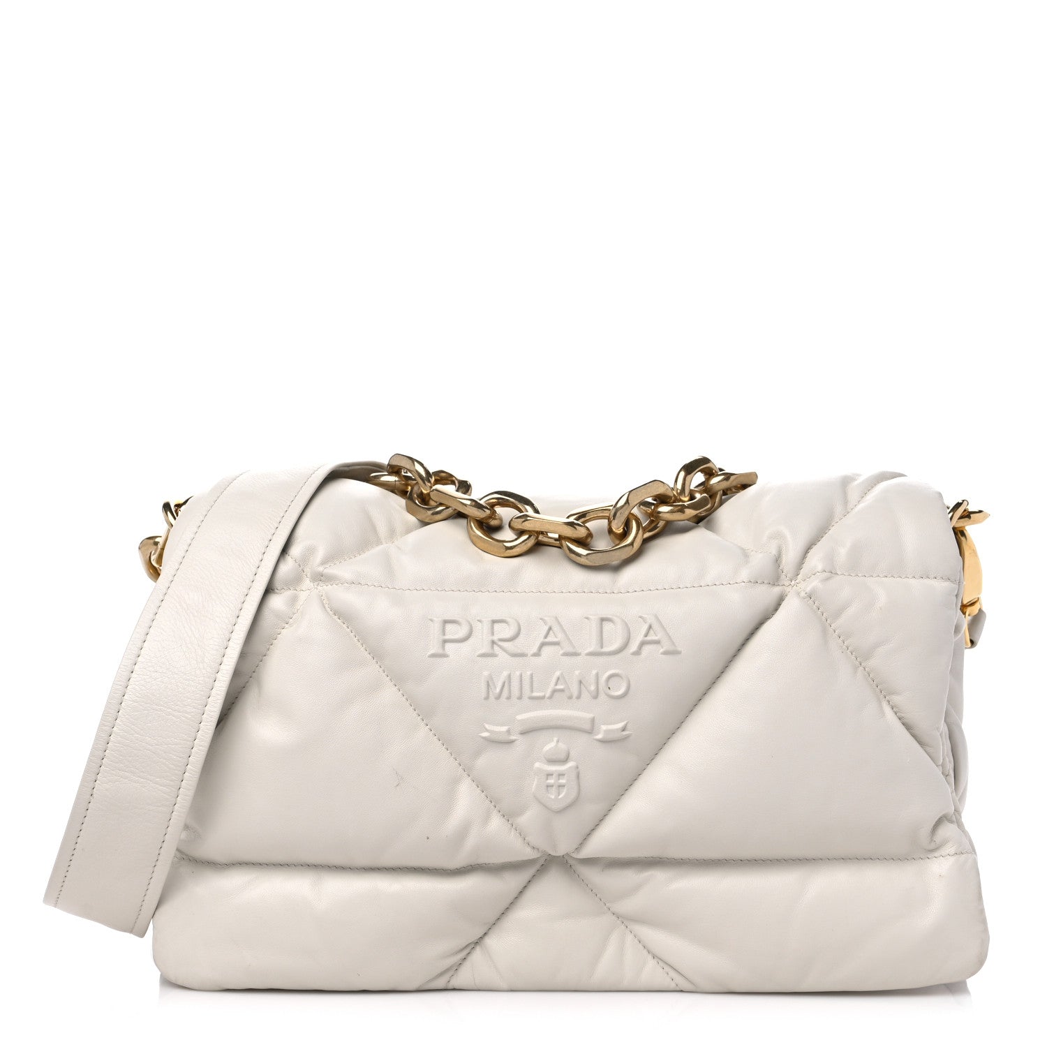 Prada Nappa Soft Padded Logo Embossed Triangle Quilted Shoulder Bag White 1 of 10