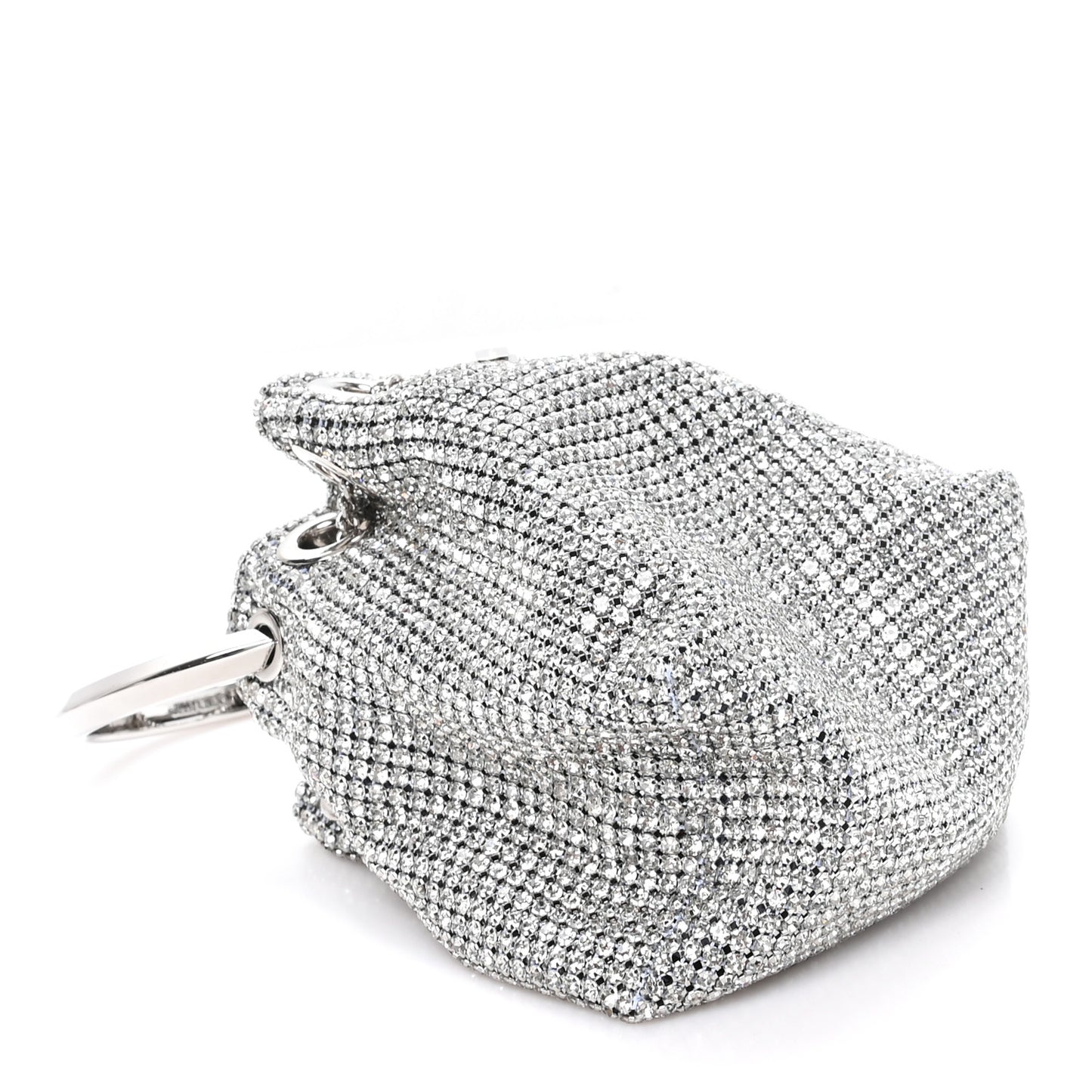 Satin Crystal Embellished Micro Bon Bon Bag Silver