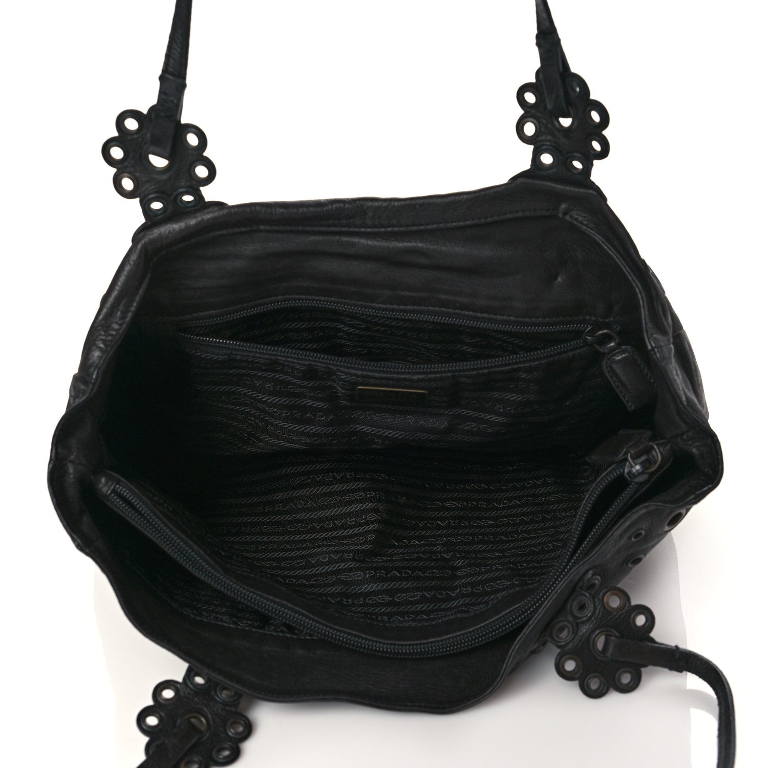 Prada Soft Calfskin Studded Tote Black 4 of 9