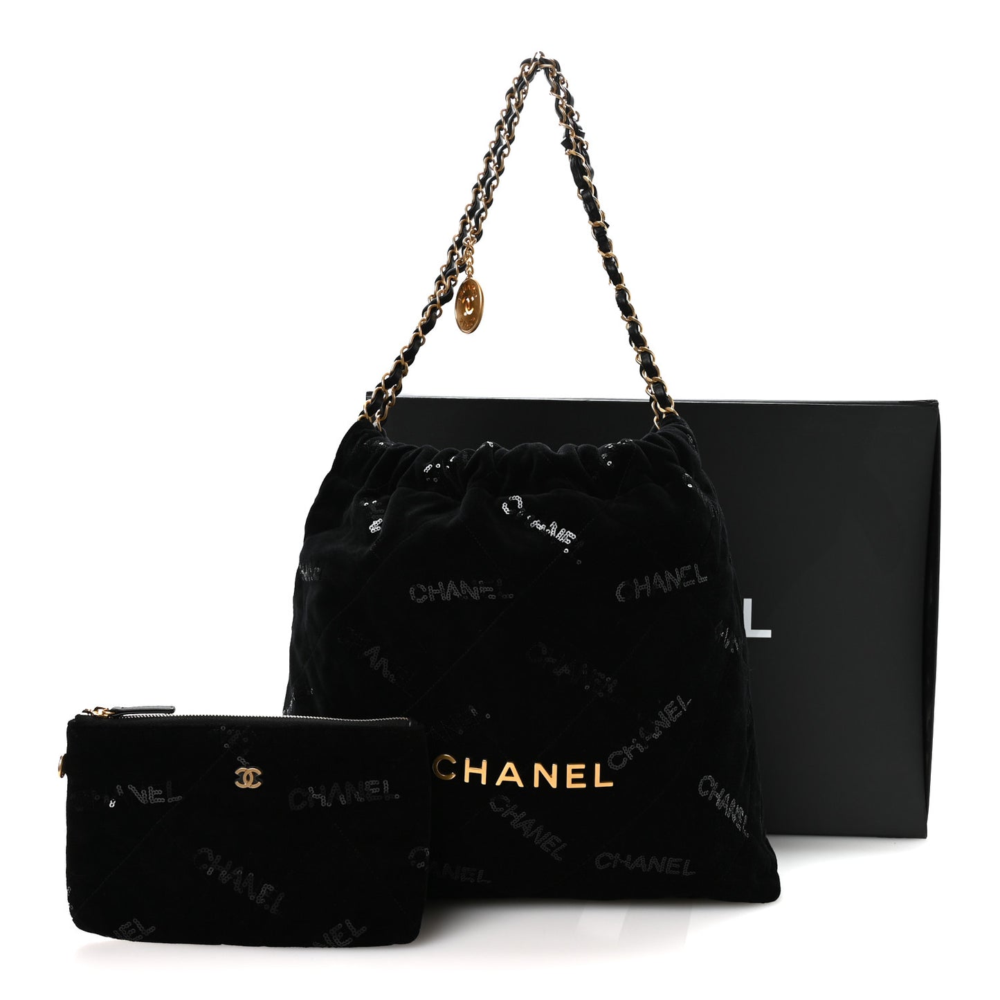 Velvet Sequin Quilted Chanel 22 Black