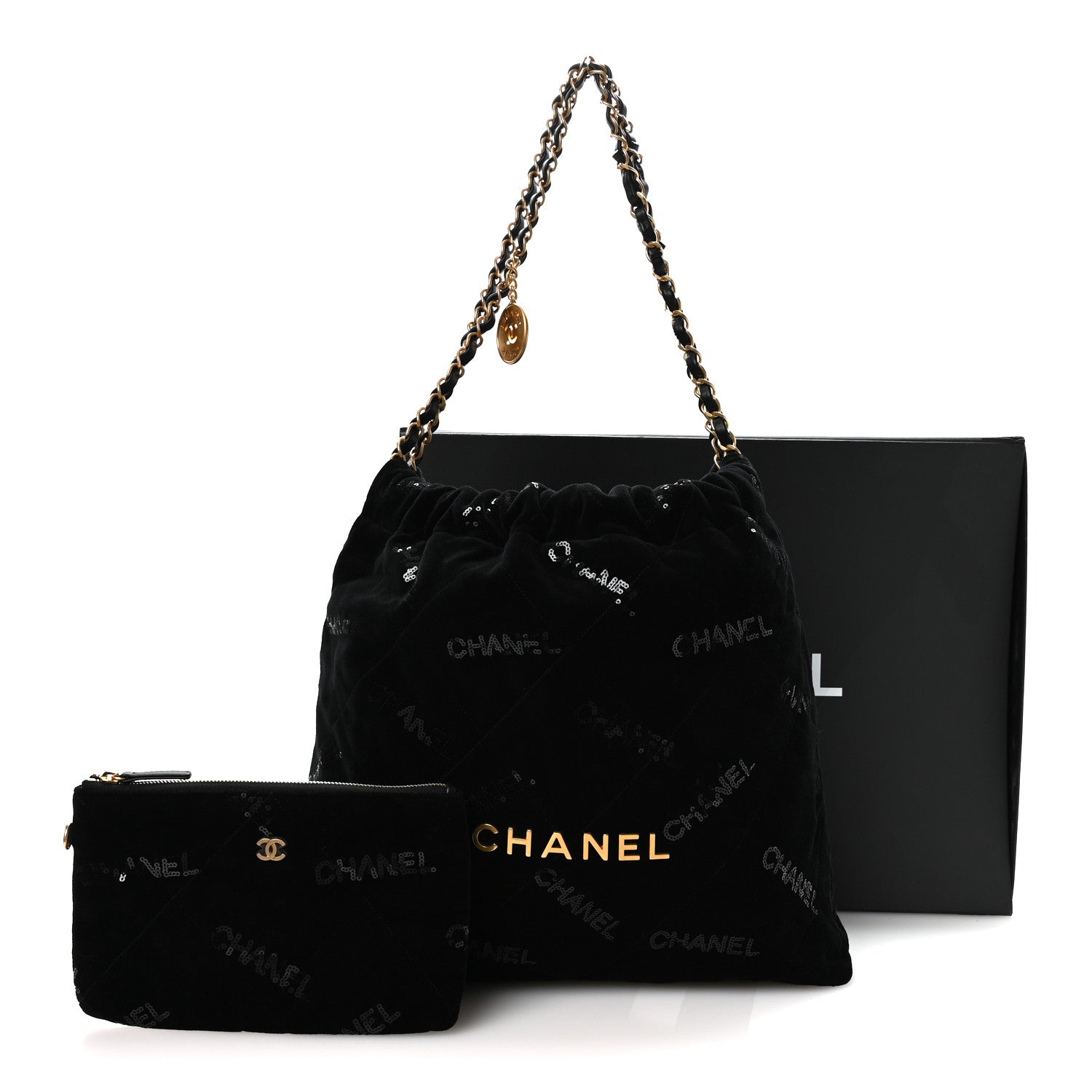 Chanel Velvet Sequin Quilted Chanel 22 Black 12 of 12
