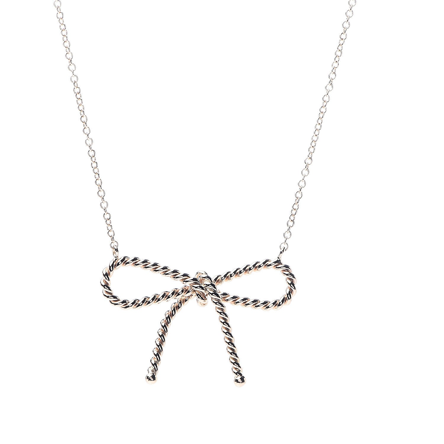 Tiffany 18K Rose Gold Twist Bow Pendant Necklace 4 of 7