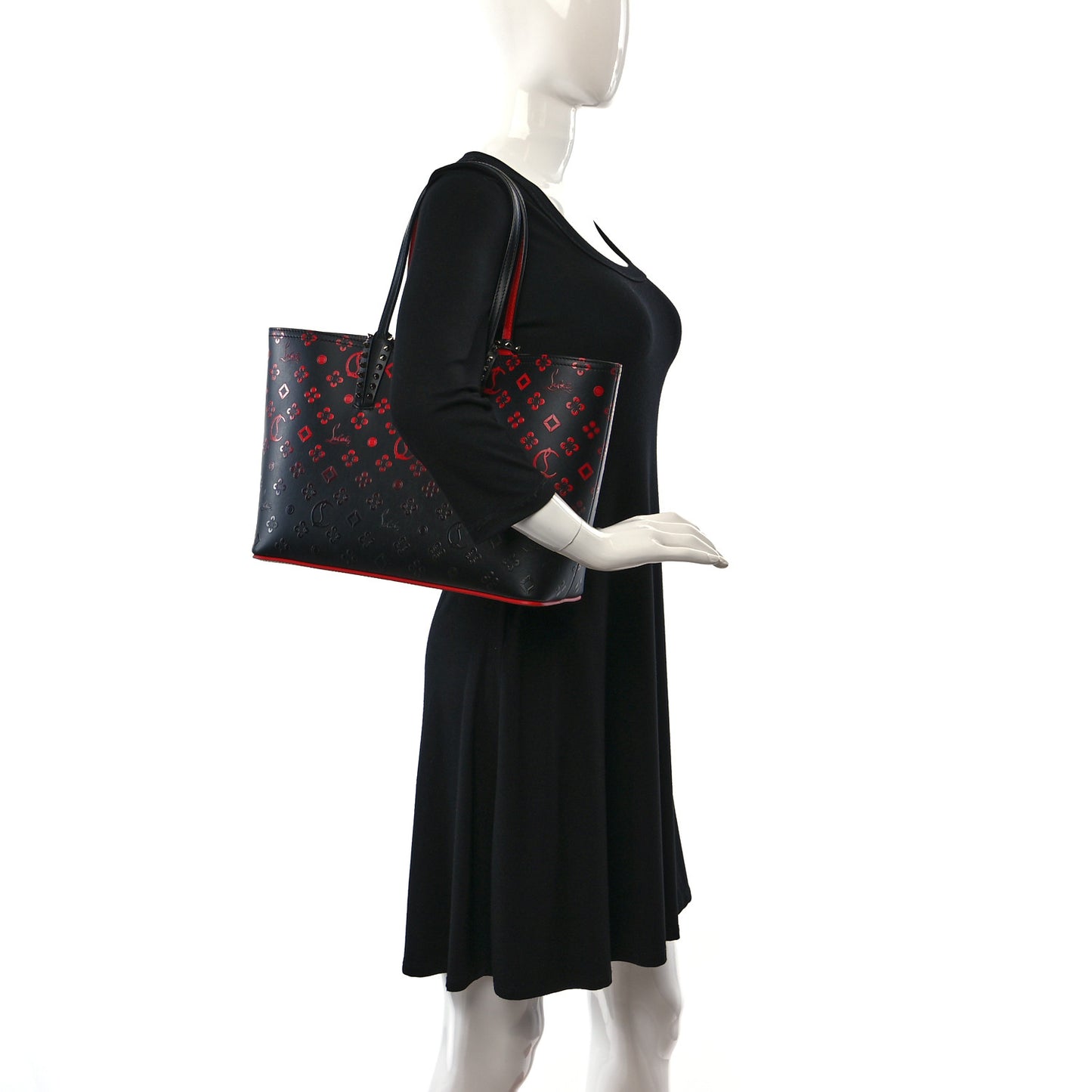 Perforated Calfskin Degrade Loubinthesky East West Cabata Tote Black Red