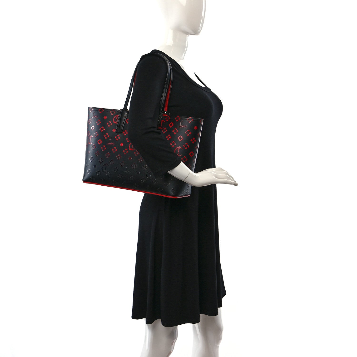 Christian Louboutin Perforated Calfskin Degrade Loubinthesky East West Cabata Tote Black Red 2 of 11