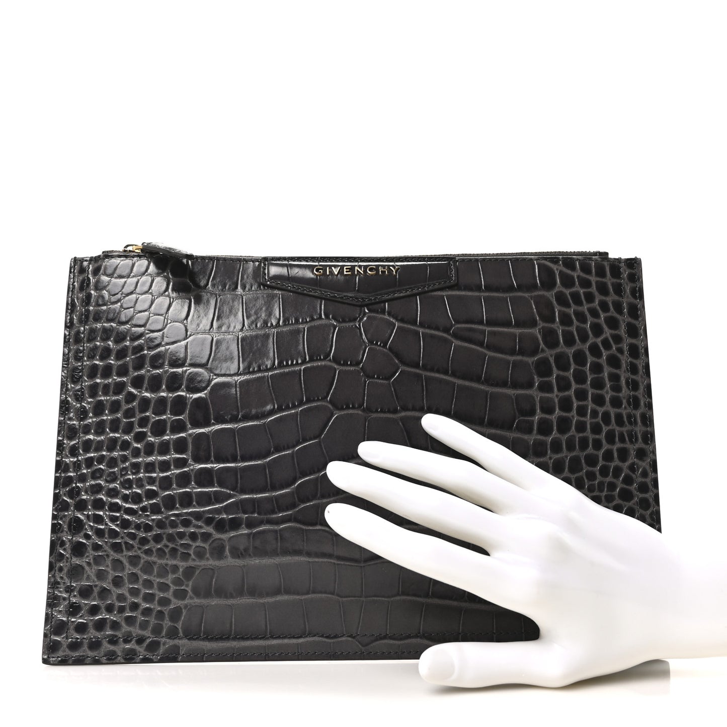 Calfskin Crocodile Embossed Medium Antigona Pouch Grey