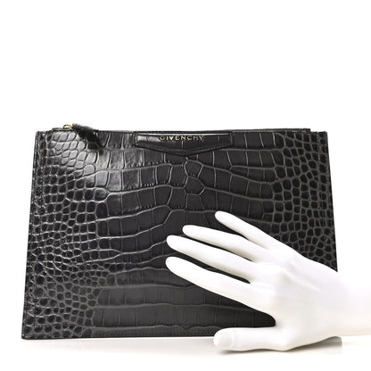 Givenchy Calfskin Crocodile Embossed Medium Antigona Pouch Grey 2 of 10