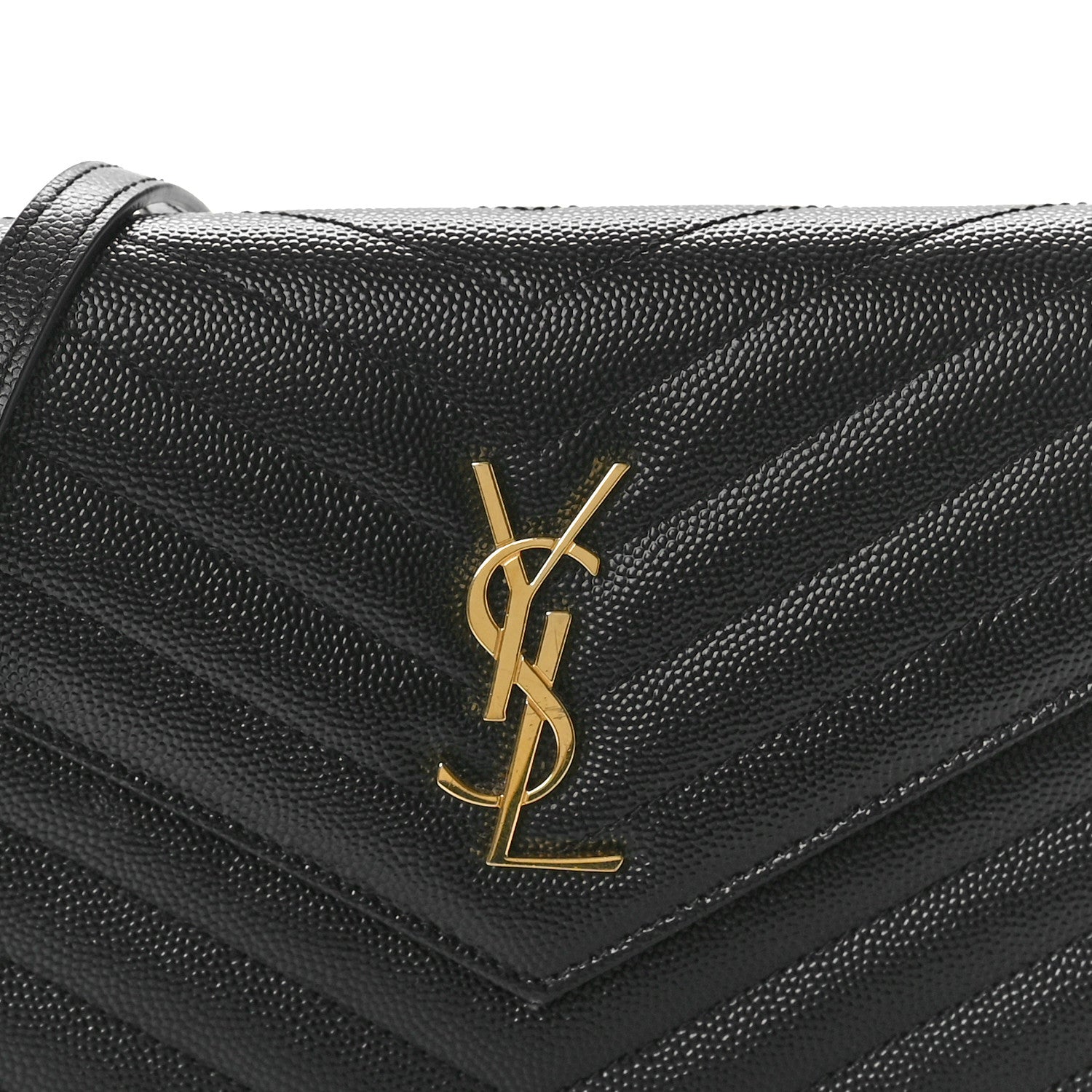 Saint Laurent Grain De Poudre Matelasse Chevron Monogram Envelope Chain Wallet Black 7 of 9