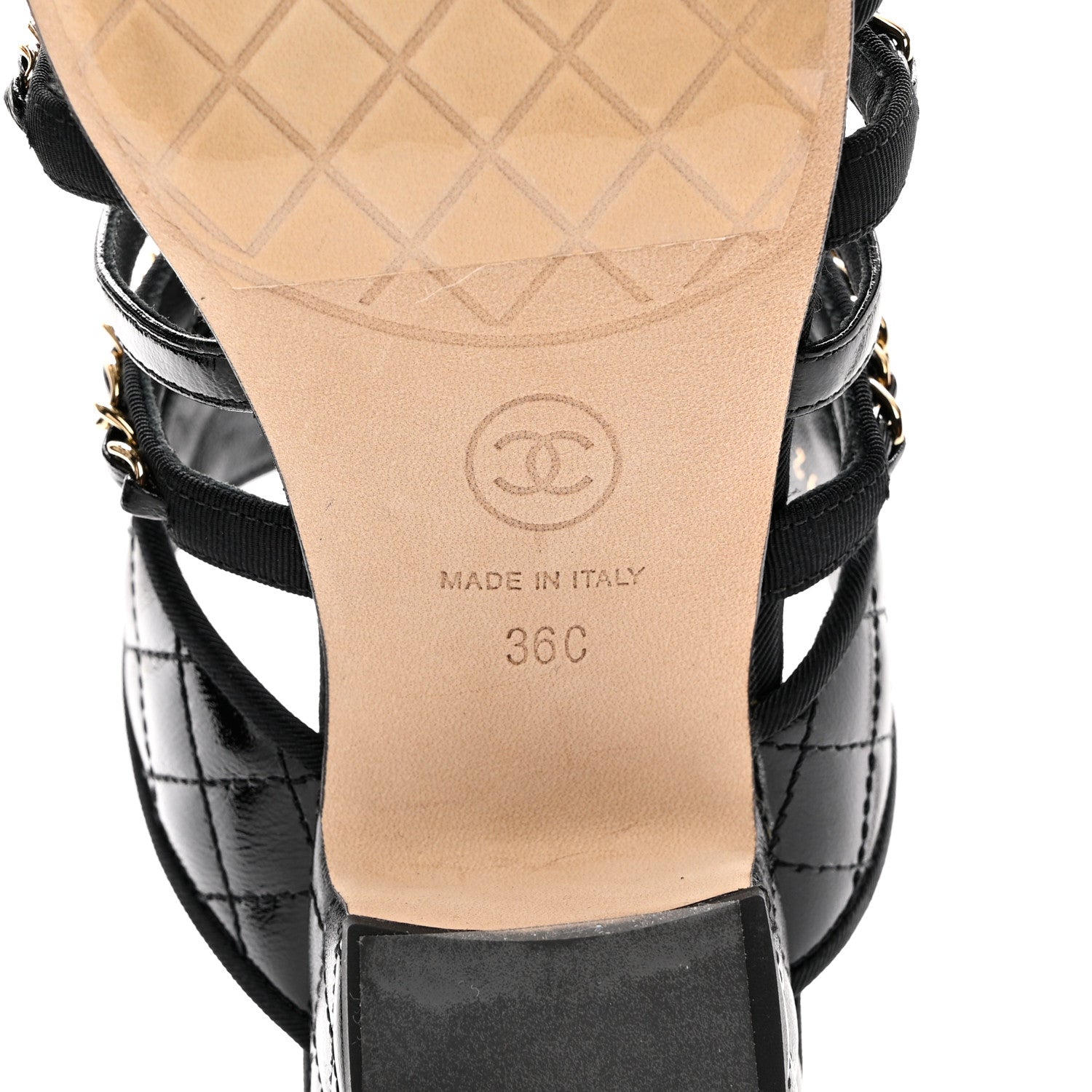 Chanel Distressed Patent Quilted Chain Mule Sandals 36 Black 6 of 13