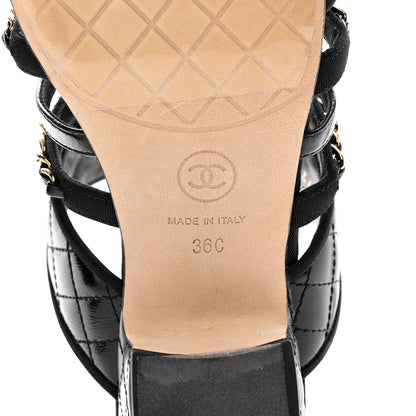 Chanel Distressed Patent Quilted Chain Mule Sandals 36 Black 6 of 13