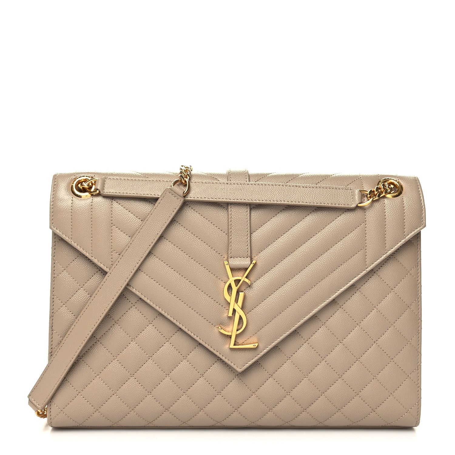 Saint Laurent Grain De Poudre Mixed Matelasse Large Triquilt Monogram Satchel Dark Beige 1 of 9