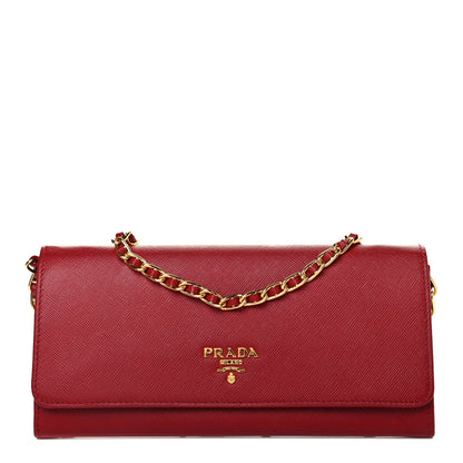 Prada Saffiano Metal Oro Chain Wallet Fuoco 1 of 4