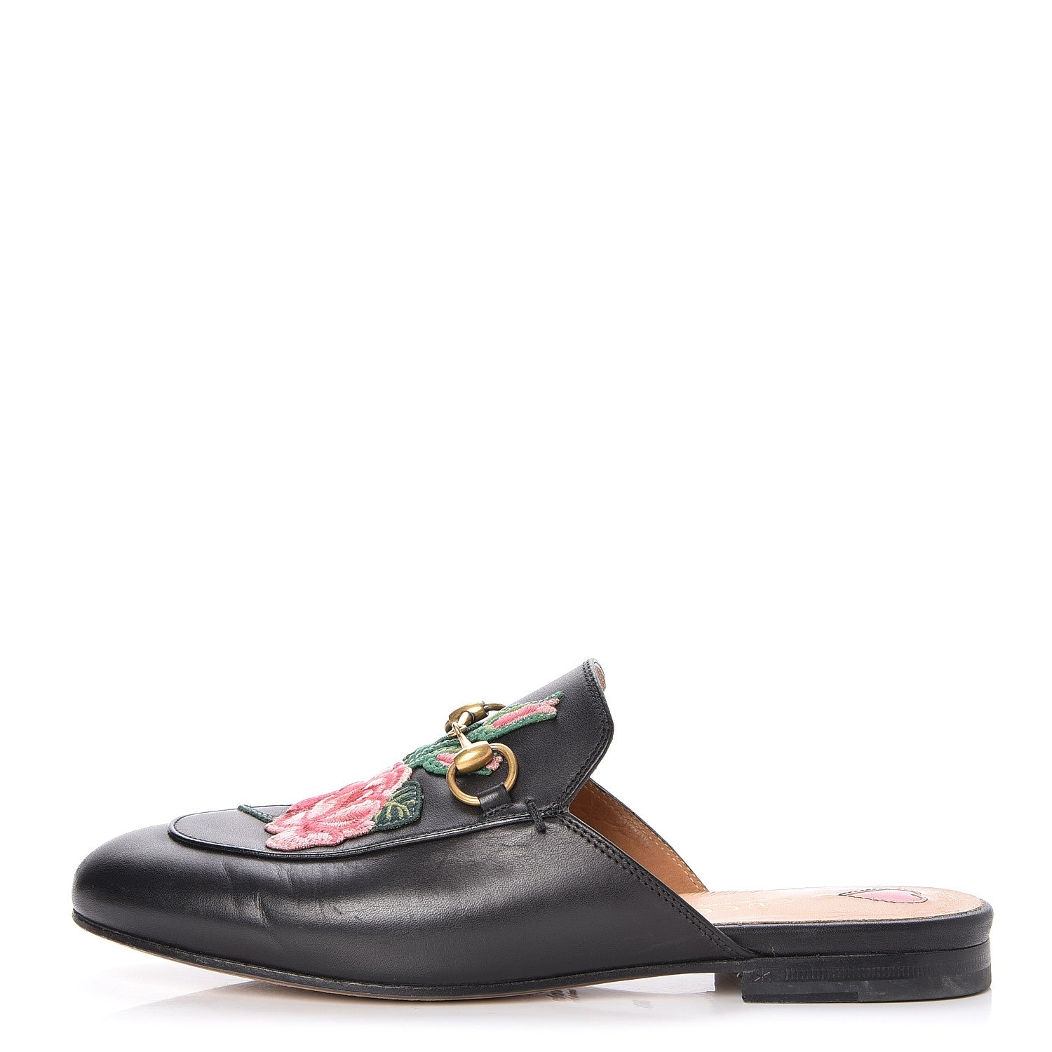 Gucci Calfskin Flower Embroidered Princetown Slippers 36.5 Black 1 of 10