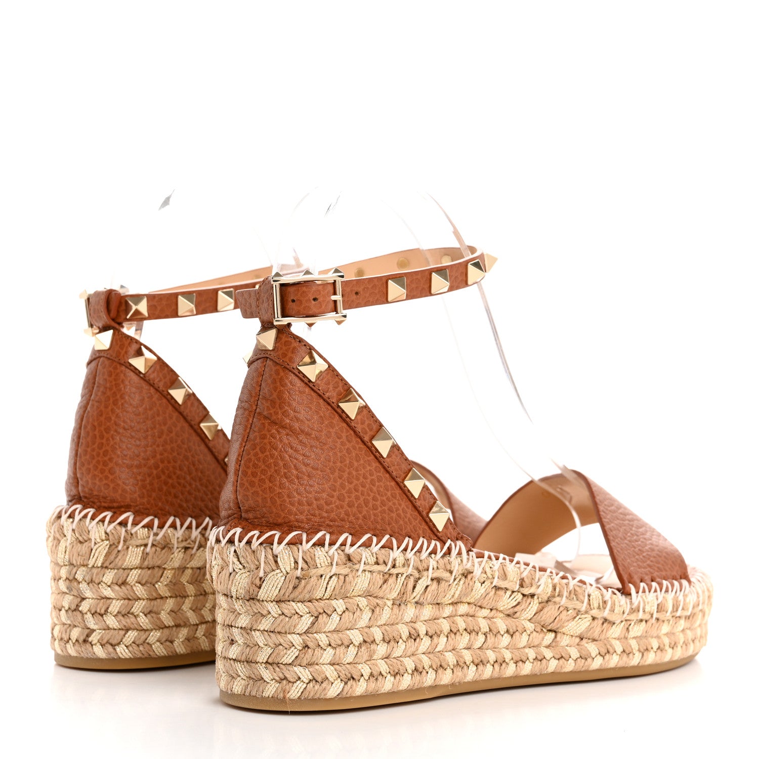 Valentino Garavani Grained Calfskin Rockstud Ankle Strap Espadrille 30/55mm Wedge Sandals 37 Selleria 5 of 12