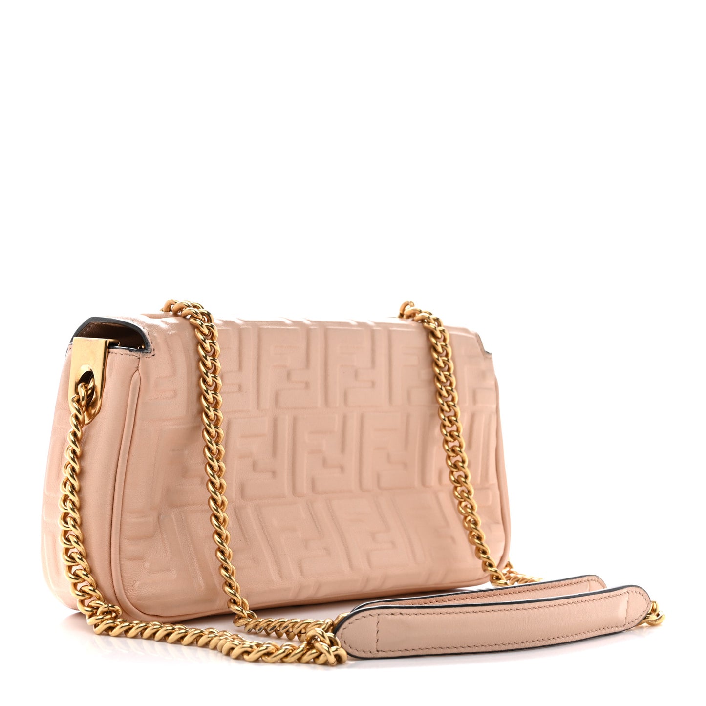 Nappa Small FF Embossed Midi Chain Baguette Light Rose