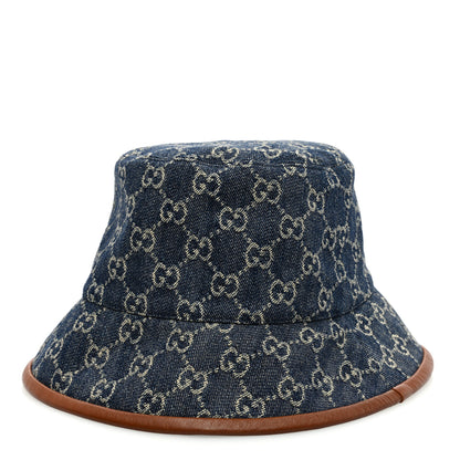 Gucci Washed Jacquard Denim Nappa GG Monogram Oscar Bucket Hat L Denim Cuir 1 of 8