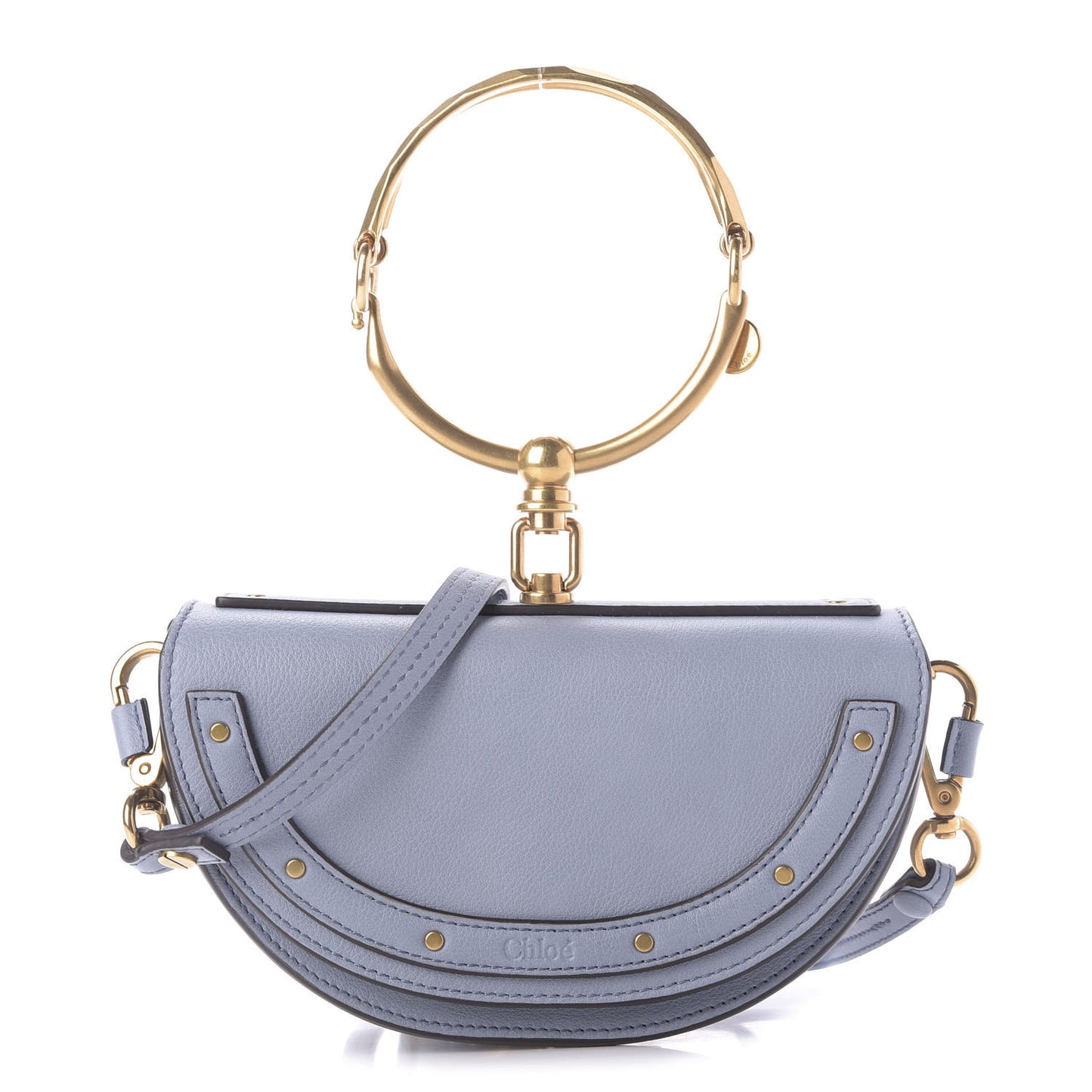 Calfskin Small Nile Bracelet Minaudiere Bag Washed Blue