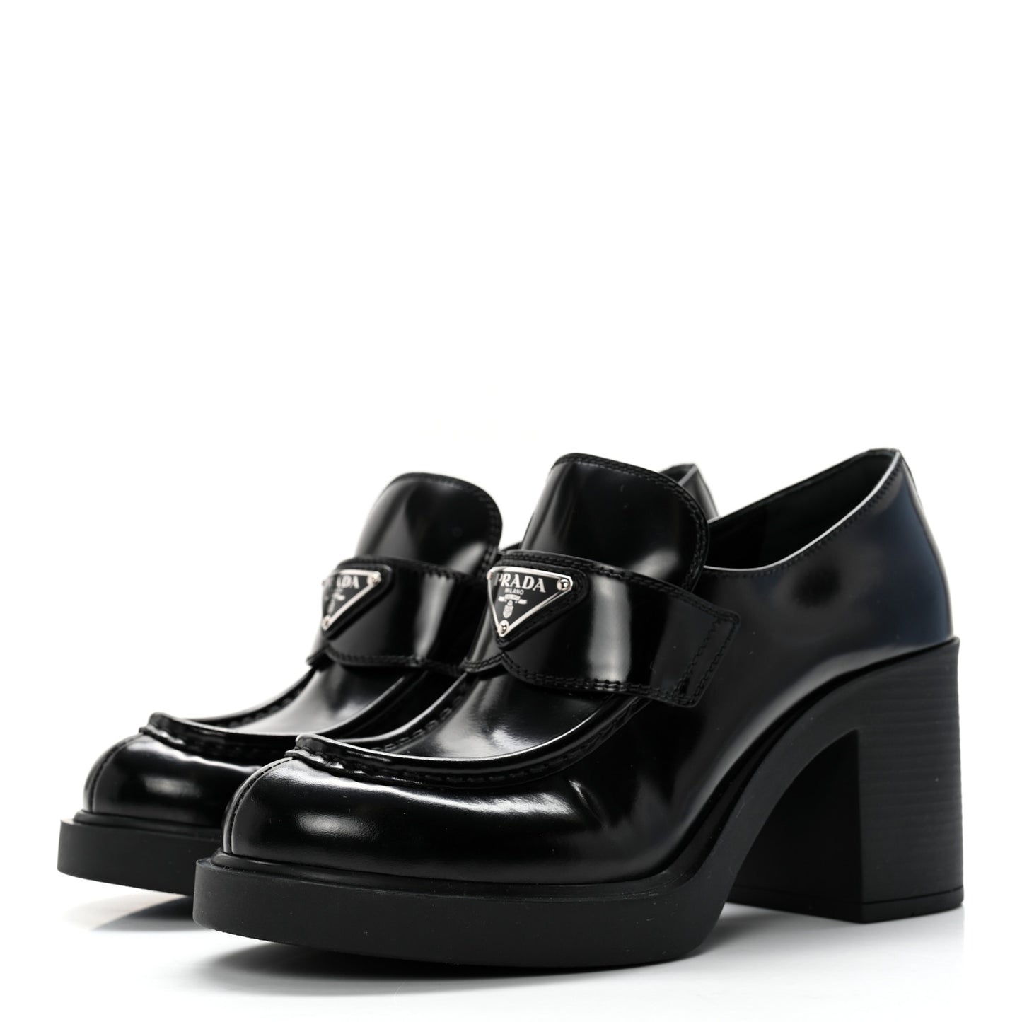 Spazzolato Metal Triangle Logo 85mm Loafers 39.5 Black