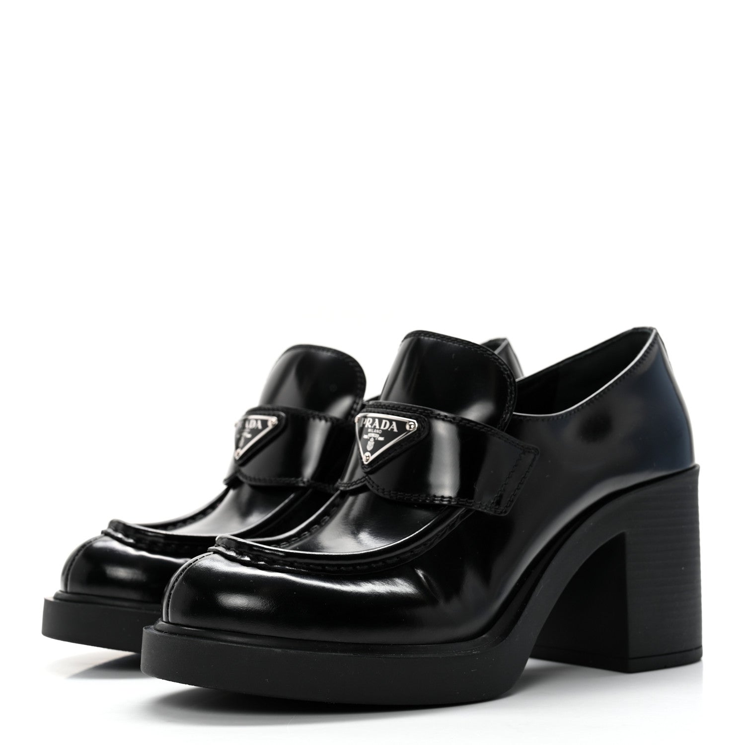 Prada Spazzolato Metal Triangle Logo 85mm Loafers 39.5 Black 3 of 9