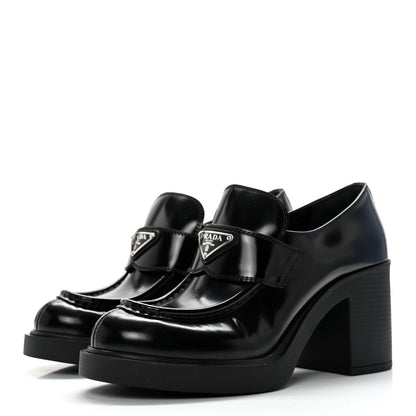 Prada Spazzolato Metal Triangle Logo 85mm Loafers 39.5 Black 3 of 9