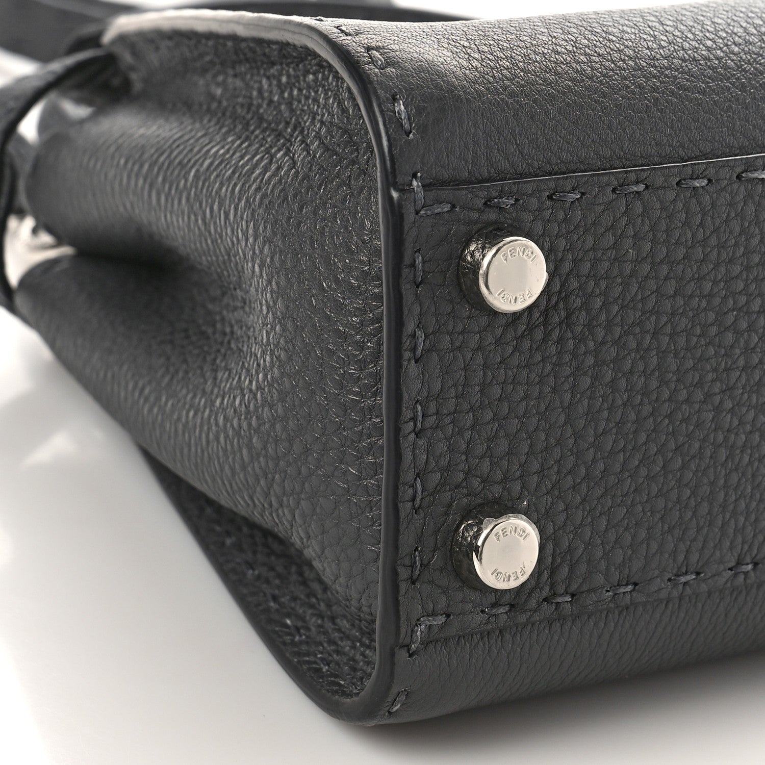 Fendi Cuoio Romano Selleria Bi-Color Mini Peekaboo Iconic Satchel Asfalto Latte 7 of 9