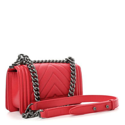 Chanel Caviar Chevron Quilted Small Boy Flap Red 2 of 4